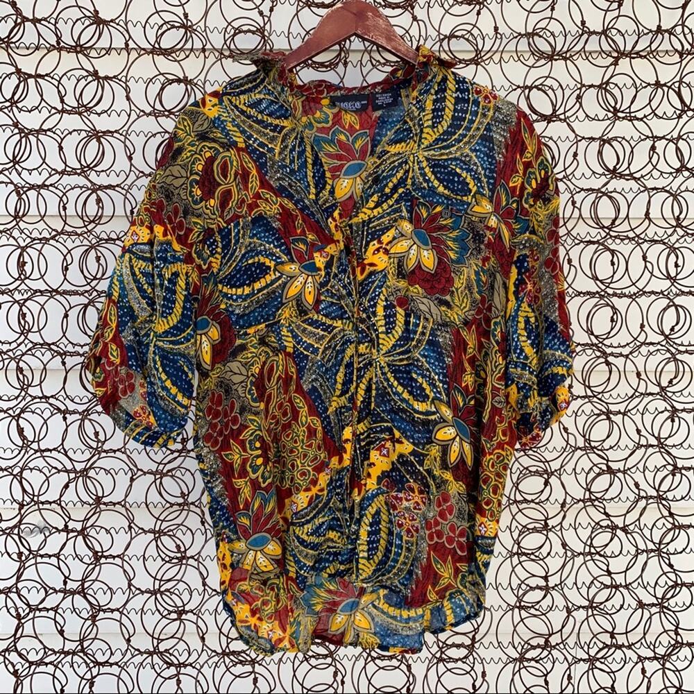 Vintage 90s Pioko abstract dark floral button down blouse LG